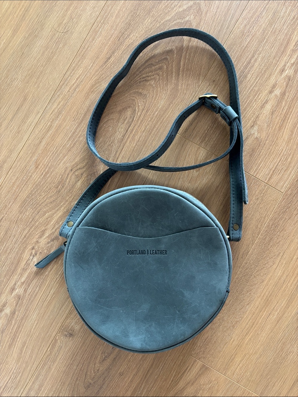 Portland Leather suede crossbody circle bag blue